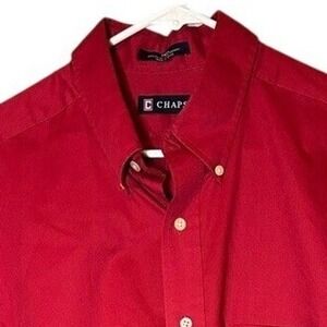 Chaps Red Long‎ Sleeve Button Down Twill Shirt Wrinkle Free Menswear